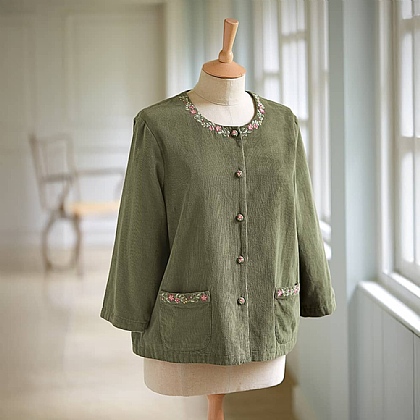 Veste en velours côtelé brodé vert